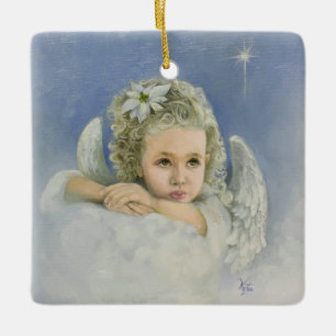 Christmas Angel Square Ceramic Ornament