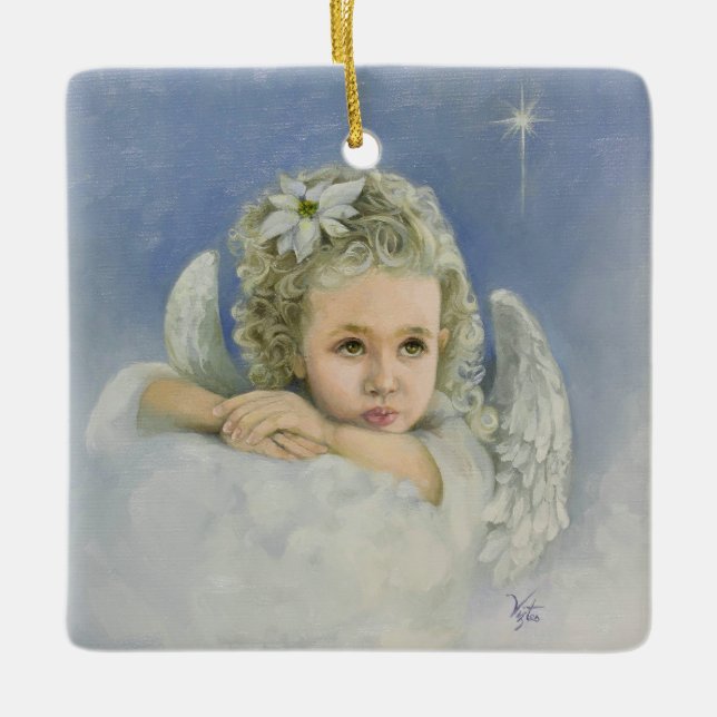 Christmas Angel Square  Ceramic Ornament (Front)
