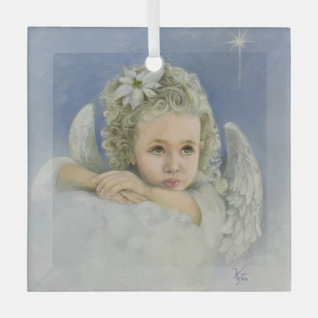 Christmas Angel Square Glass Tree Decoration (Front)