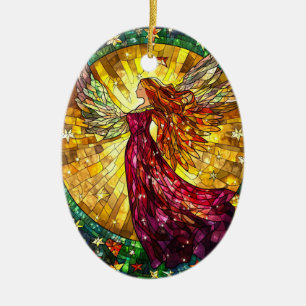 Christmas Angel Stained Glass Appearance Ceramic Tree Decoration