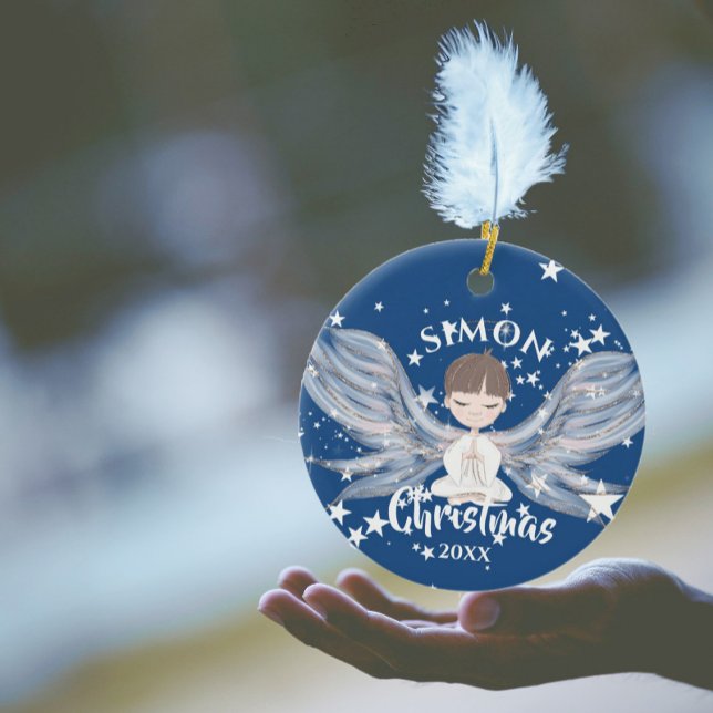 Christmas Angel Stars Photo Blue Cute   Ceramic Or Tree Decoration (Creator Uploaded)