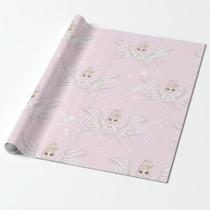 Christmas Angel Stars Pink Cute  Wrapping Paper
