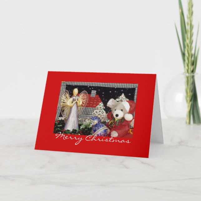 Christmas Angel, Teddy Bear, Christmas Holiday Card (Front)