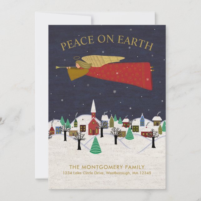 Christmas Angel Town Folk Art Holiday Moving Announcement (Front)