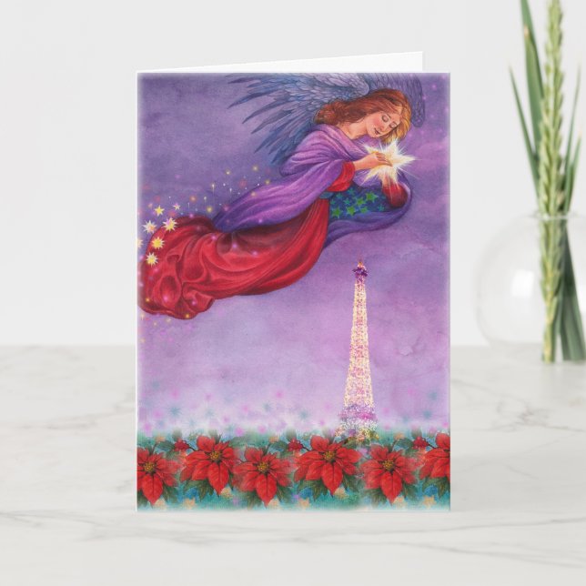 christmas angel twinkling eiffel tower holiday card (Front)