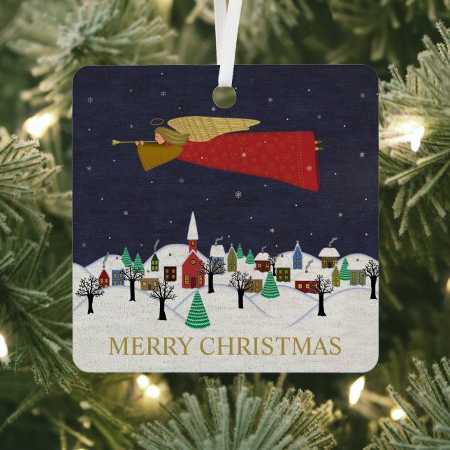 Christmas Angel Village Merry Christmas   Metal Tree Decoration (Insitu)