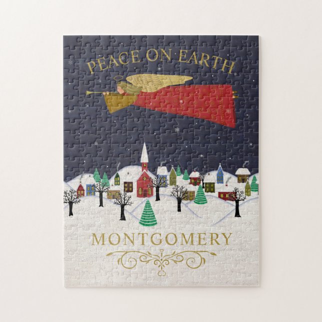 Christmas Angel Village Peace on Earth Monogram Jigsaw Puzzle (Vertical)