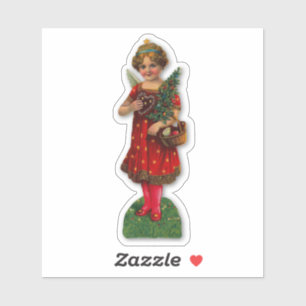 Christmas Angel Vintage Victorian Girl Red Dress