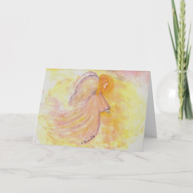 Christmas Angel Watercolor art  Pink Holiday Card (Front)