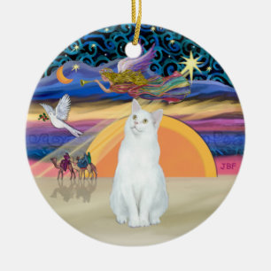 Christmas Angel - White cat (American SH) Ceramic Tree Decoration