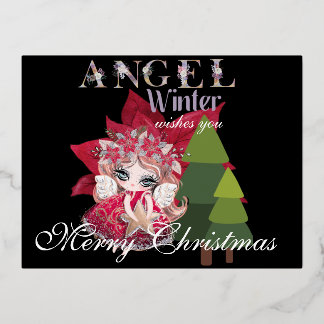 Christmas Angel Winter Merry Christmas Foil Holiday Postcard