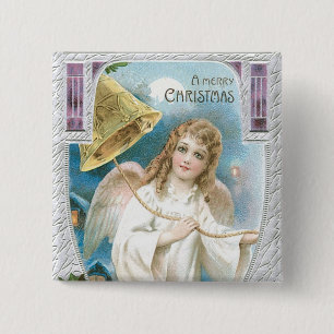 Christmas Angel with Bell 15 Cm Square Badge