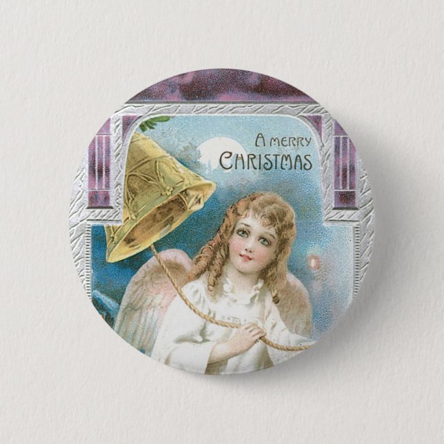 Christmas Angel with Bell 6 Cm Round Badge (Front)