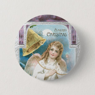 Christmas Angel with Bell 6 Cm Round Badge