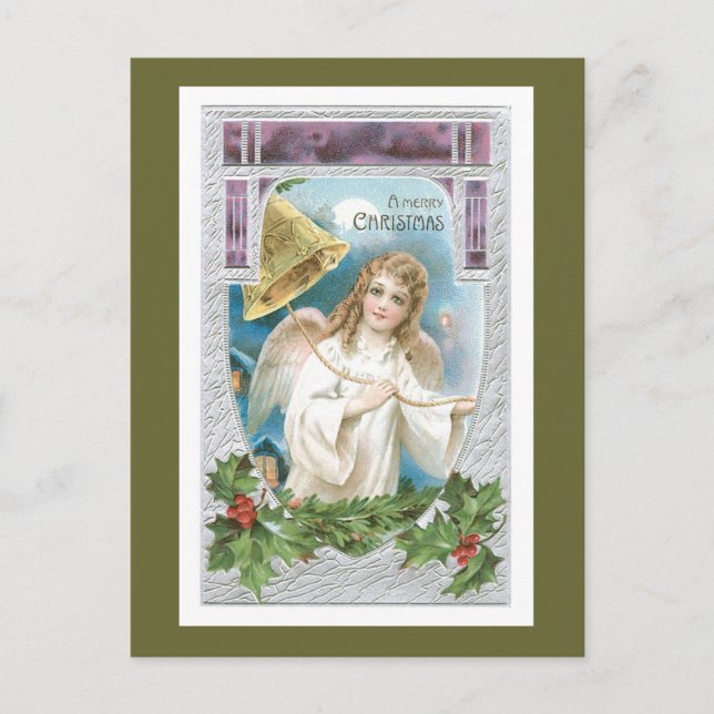 Christmas Angel with Bell Holiday Postcard (Front)