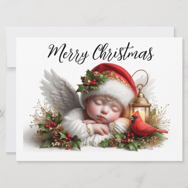 Christmas Angel with Cardinal Holiday Card (Front)