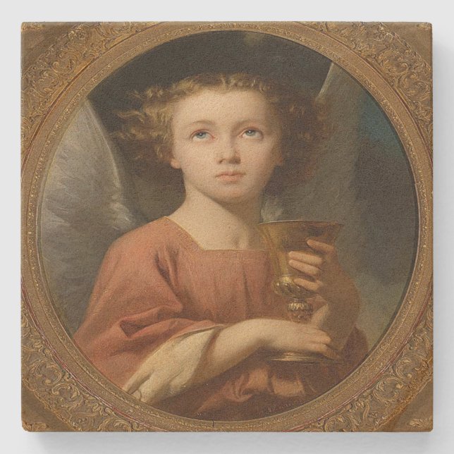 Christmas Angel With Chalice Stone Coaster (Front)