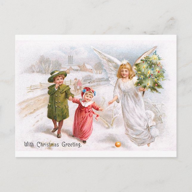 Christmas Angel with Children Holiday Postcard (Front)