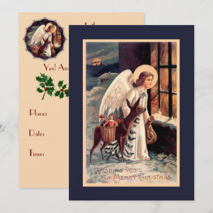Christmas Angel With Deer Invitation