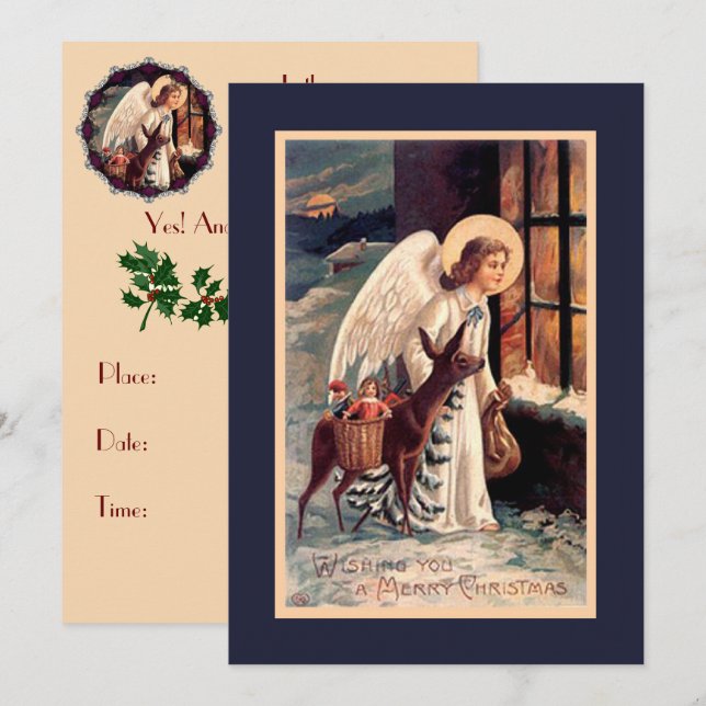 Christmas Angel With Deer Invitation (Front/Back)