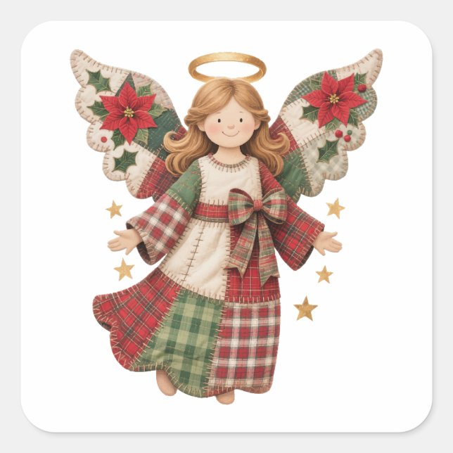 Christmas Angel with Golden Stars Square Sticker (Front)