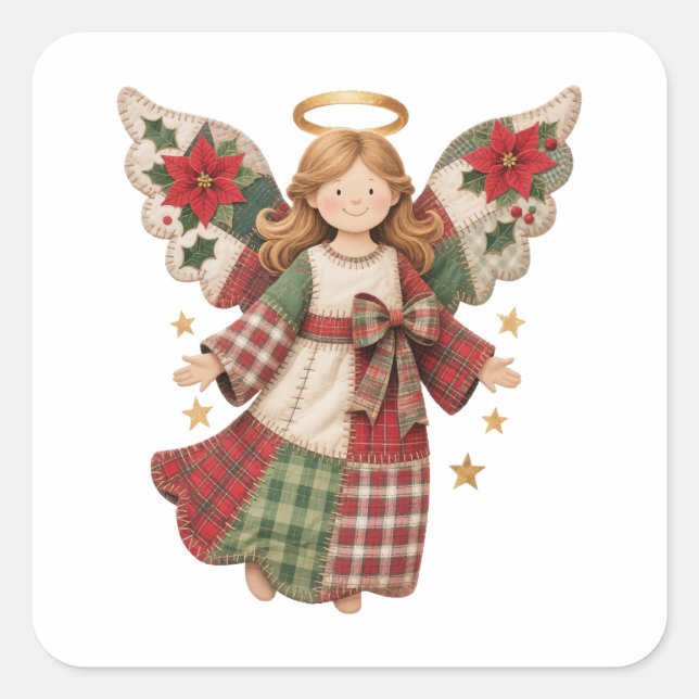 Christmas Angel with Golden Stars Square Sticker (Front)