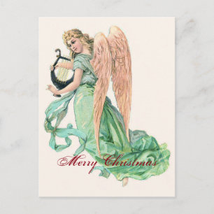 Christmas Angel with Harp Holiday Postcard