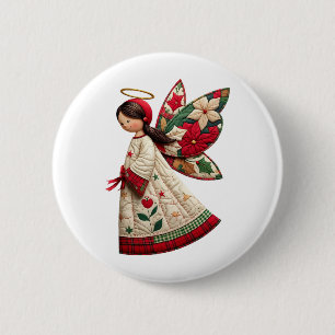 Christmas Angel with Holiday Flowers 6 Cm Round Badge