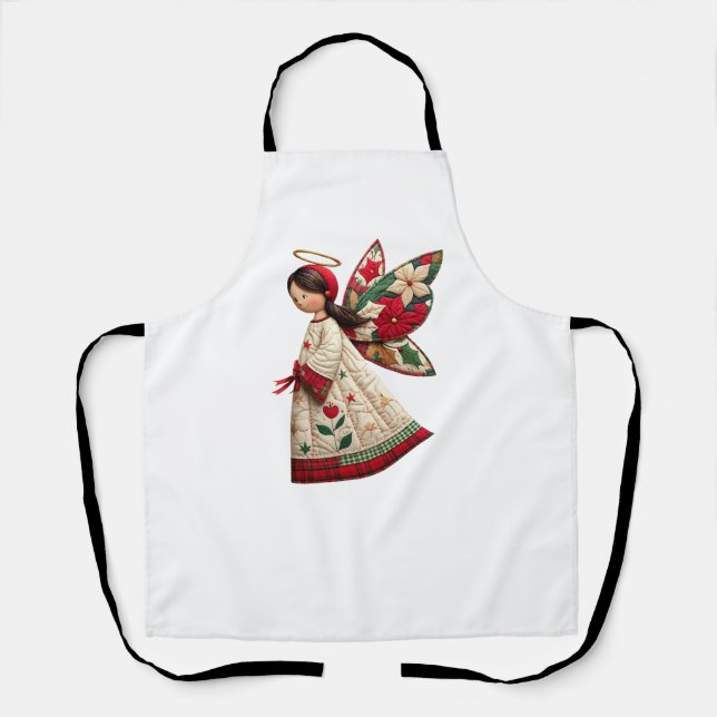 Christmas Angel with Holiday Flowers Apron (Front)