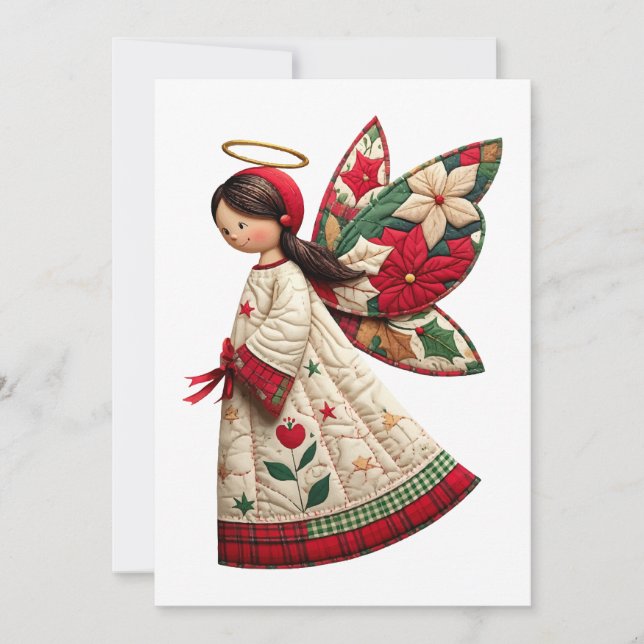 Christmas Angel with Holiday Flowers Invitation (Front)