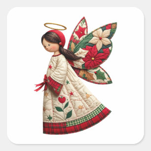 Christmas Angel with Holiday Flowers Square Sticker