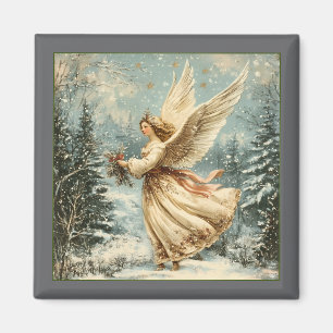 Christmas Angel With Holly Magnet