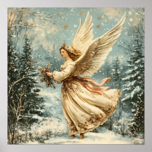 Christmas Angel With Holly Poster