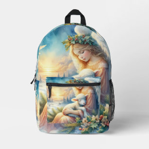 Christmas Angel with Lamb in Winter Peace Printed Backpack