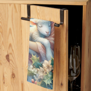 Christmas Angel with Lamb in Winter Peace Tea Towel