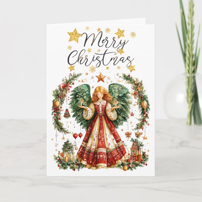 Christmas Angel with lighted candles Christmas Card (Front)