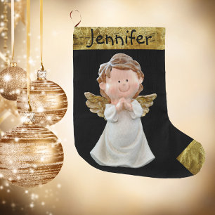 Christmas Angel With Name, Gold  Large Christmas Stocking