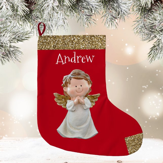 Christmas Angel With Name  Large Christmas Stocking (Christmas Angel With Name )