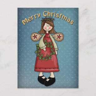 Christmas Angel with wreath Holiday Postcard