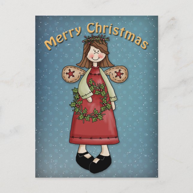 Christmas Angel with wreath Holiday Postcard (Front)