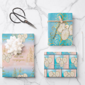 Christmas Angel Wrapping Paper Flat Sheet Set of 3