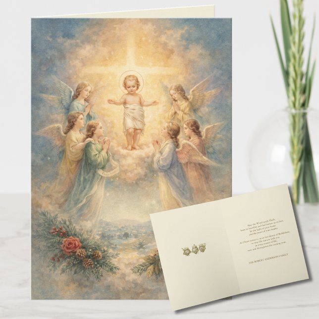 Christmas Angels Adoring the Christ Child Holiday Card (Creator Uploaded)
