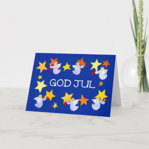 Christmas Angels and Stars with Swedish Greeting Holiday Card