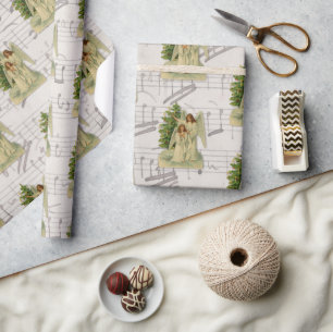 Christmas Angels - Antique Victorian Music Tree Wrapping Paper