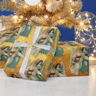 Christmas Angels - Antique Victorian Rich Gold Wrapping Paper
