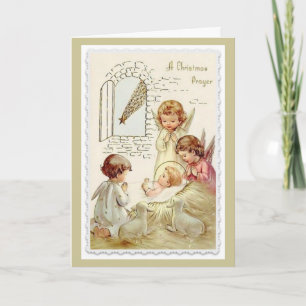Christmas, Angels, Baby Jesus, Lamb, Manger Holiday Card