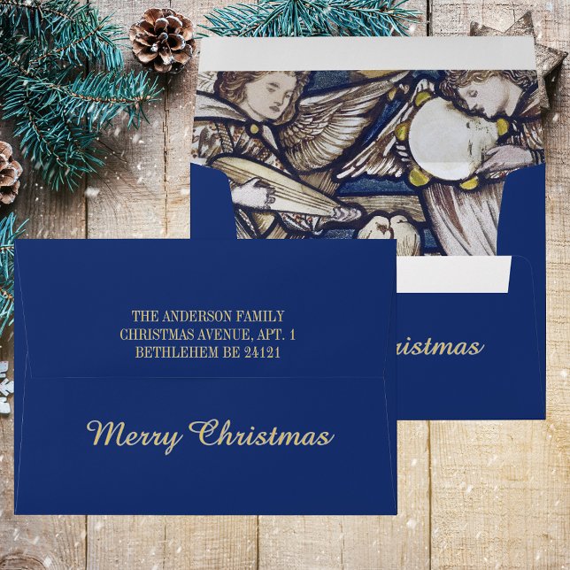 Christmas Angels Christian Catholic Elegant Blue Envelope (Christmas Nativity Angels Religious Christian Catholic Modern Elegant Blue Envelope)