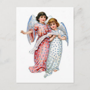 Christmas Angels In pink And Blue Holiday Postcard