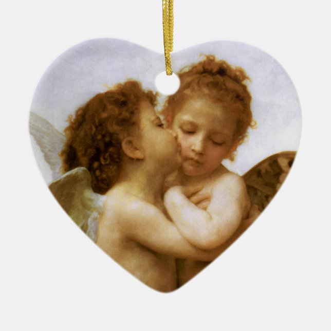Christmas Angels Kiss, Bouguereau Ceramic Tree Decoration (Front)