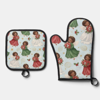 Christmas Angels Oven Mitt & Pot Holder Set